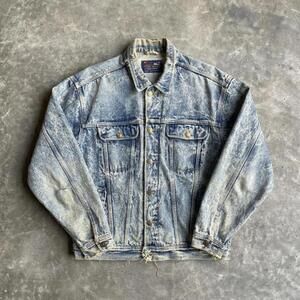 Vintage 90s Acid Wash Denim Jacket Distressed Oversized